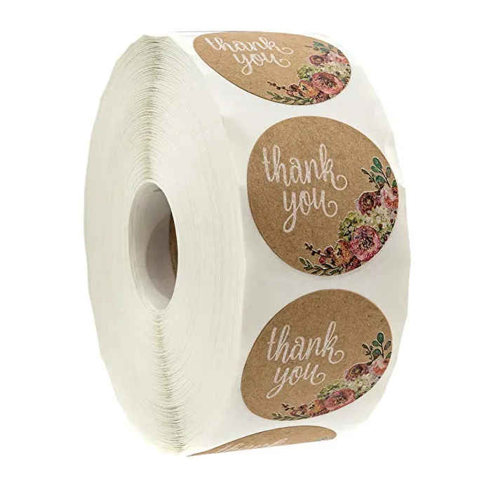 Thank you - natural kraft paper - round stickers 500 / 1000 piecesAdhesives & Tapes