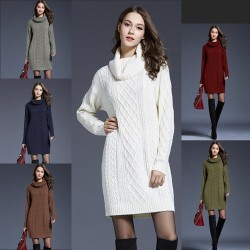 Long knitted sweater with turtleneck - winter dressPlus