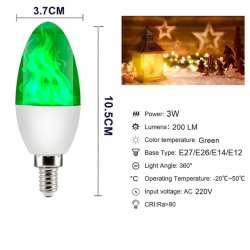 3W 5W 9W - E27 E26 E14 E12 Led 85-265V - bulb with fire effect - greenE27