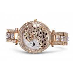 Luxury gold quartz watch with diamonds & leopardWatches