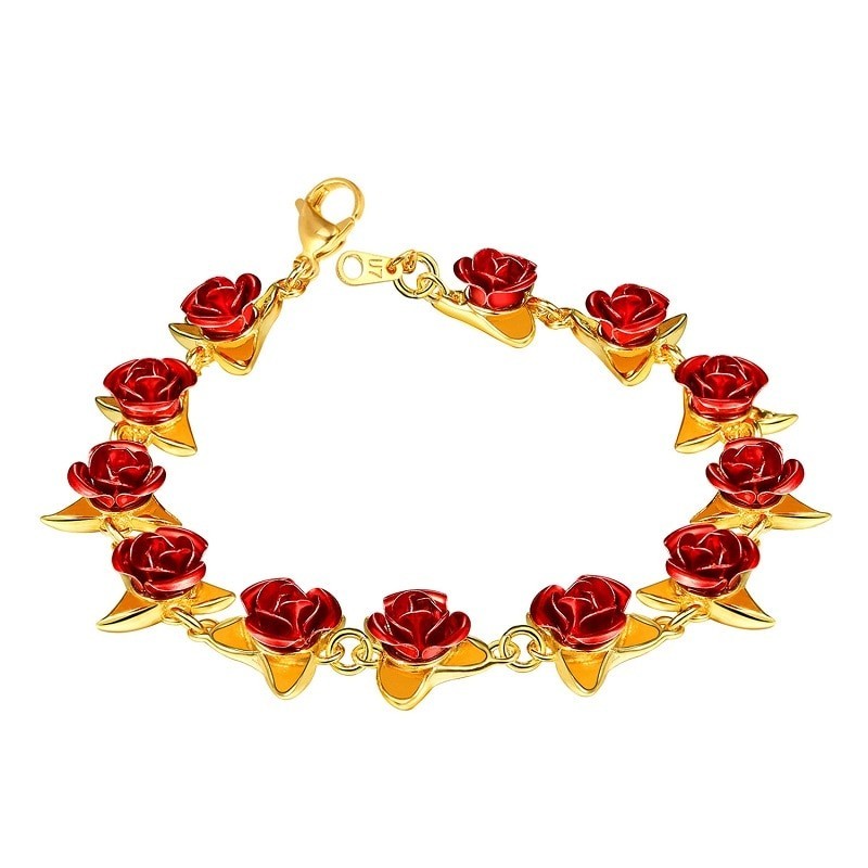 Gold & silver bracelet with red rosesBracelets