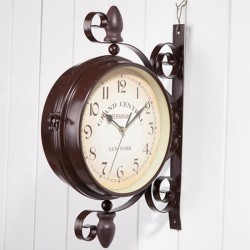 Antique style station - double sided metal wall clockClocks