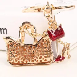 Two crystal red bags & high-heeled shoe - keychainKeyrings